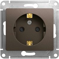 Розетка с заземлением без рамки Systeme Electric Glossa 1-м. шторки шоколад картинка